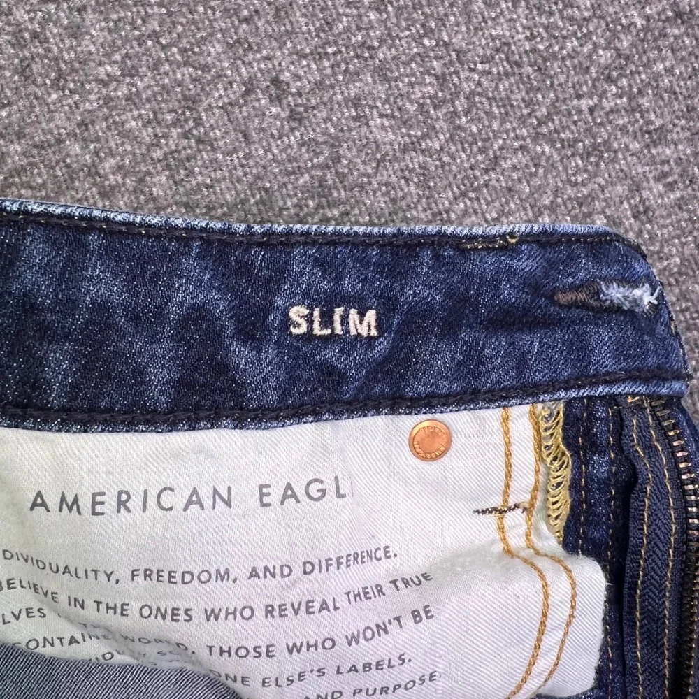 American‎ Eagle Jeans Mens 28x30 Dark Wash Slim Casual Distressed Airflex Preppy